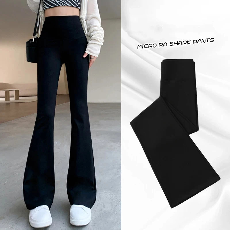 Women Flare Pants Slim High Waist Solid Sexy Shark Flare Pants Fashion Casual Streetwear Elastic Butt Lift Skinny Leggings