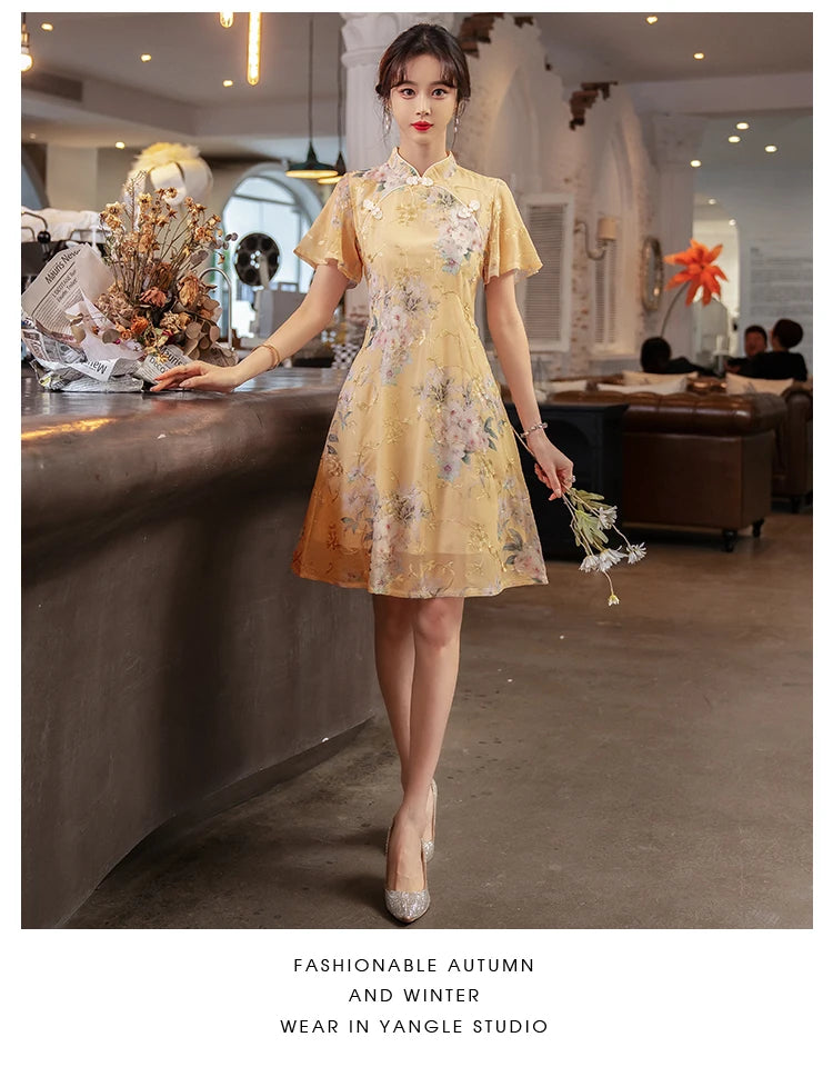 Summer Improved Young Style National Style Embroidered Floral Short Sleeve Women's Qipao Dress Chinese Traditional Cheongsam - Seprincess