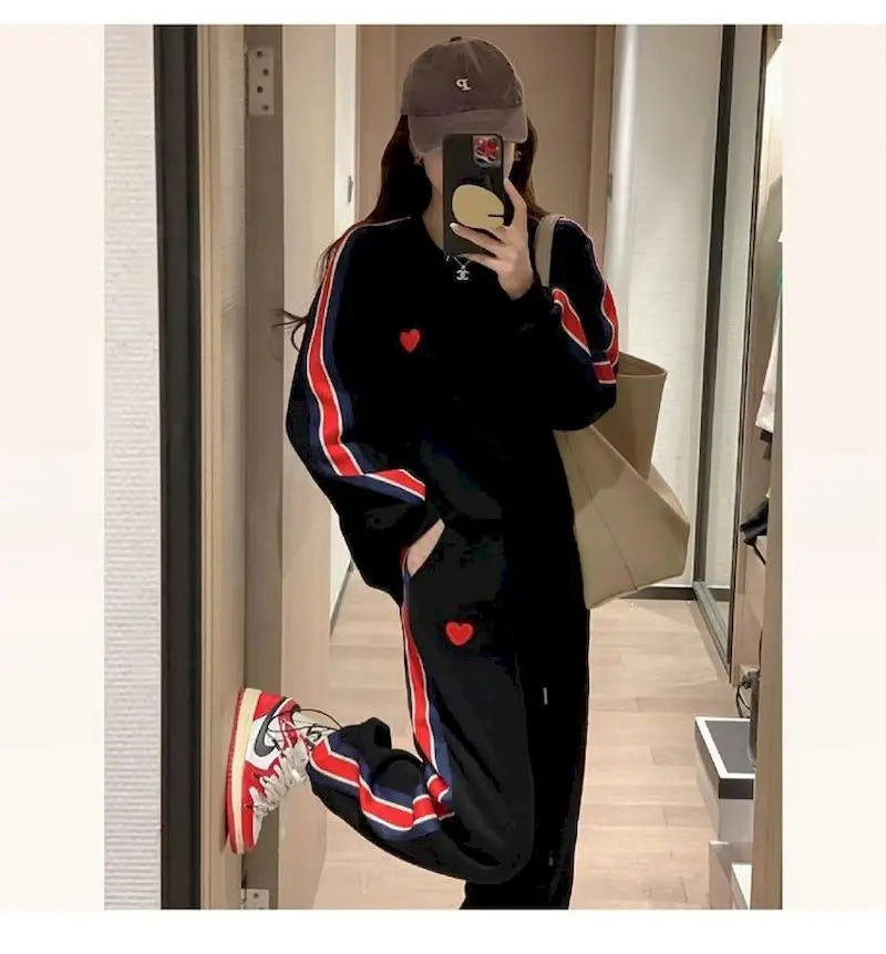 Harajuku Printed Embroidery Women's Tracksuit Korean Oversized Hoodies+Sweatpants Suit Women Streetwear 2 Piece Sets Y2k Clothes - Seprincess