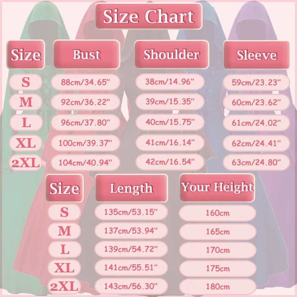 Women's Halloween Party Lace-up Cloak Cape Gothic Dresses Witch Charming Flare Sleeve Big Swing Medieval Hooded Dress Costumes - Seprincess