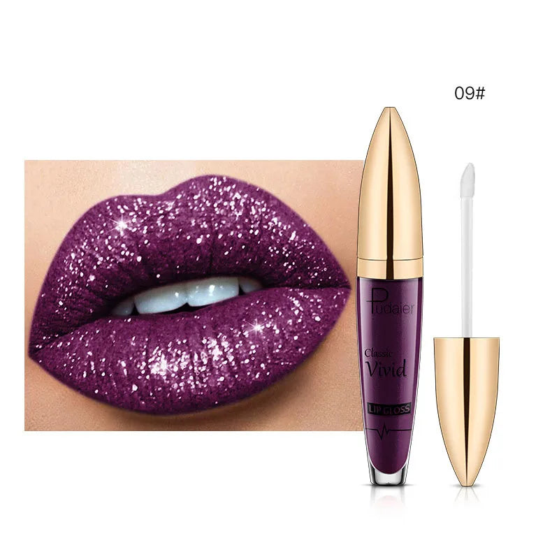 Diamond Lip Gloss Shimmer Pearlescent Waterproof Long Lasting Non-stick Cup Matte Glitter Liquid Lipstick Lip Glaze Lips Make Up