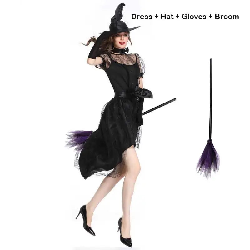 Witch Costume Women Fancy Dress Witch Wizard Cosplay Clothes Long Dress For Adult Elder Girls Halloween Costume - Seprincess