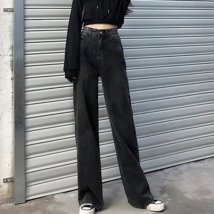 Petite Straight-Leg Jeans Women's Vintage High-Waisted Loose-Fit Bell Bottoms Autumn Season New Style Taller Legging Pants