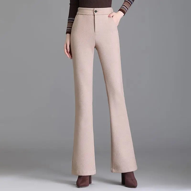 Autumn and Winter New Style Elastic Waist Boot-cut Pants High Waist Slim Straight Pants Fashion Women's Elastic Casual Pants