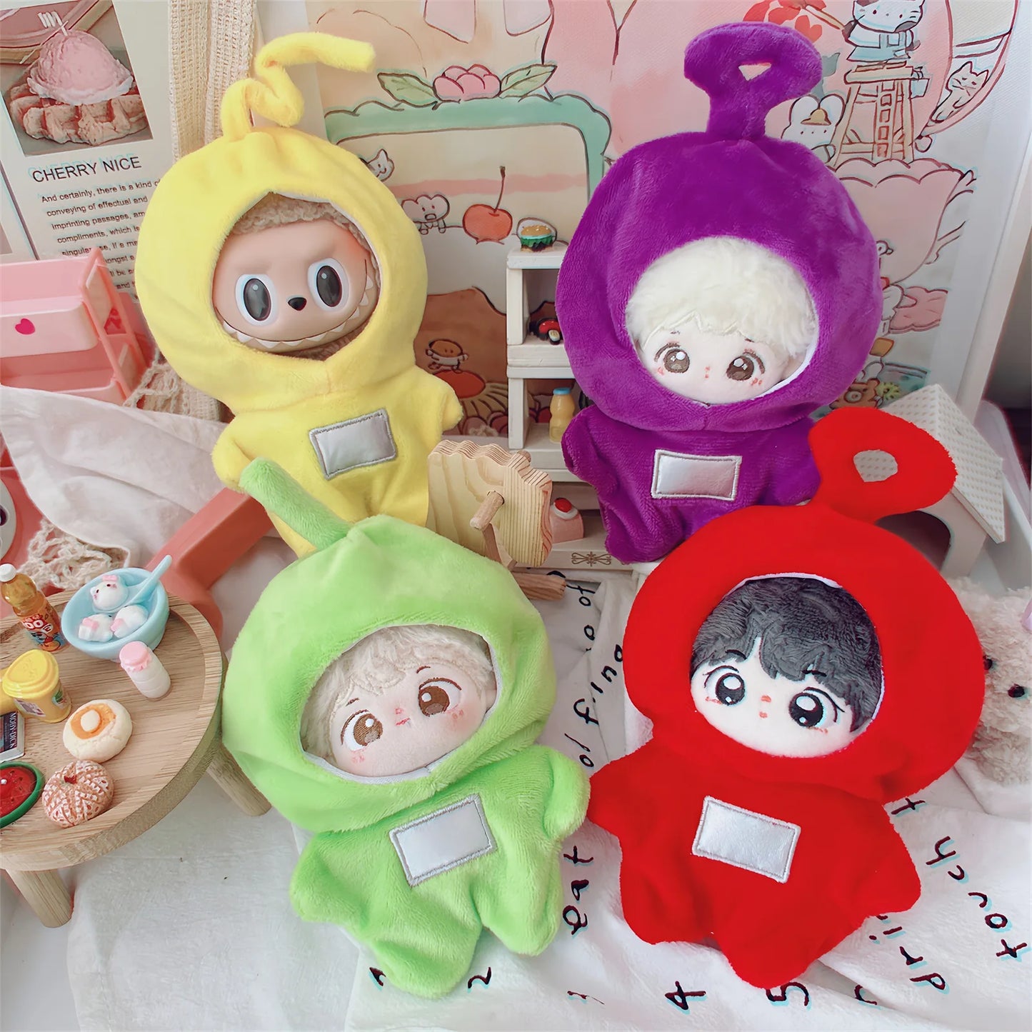 10-15Cm Anime Kawaii Teletubbies Cotton Doll Clothes Labubu Plush Doll Jumpsuit Hat Plushie Baby Crawling Clothes Accessories - Seprincess