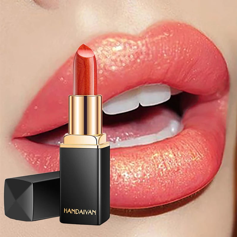 Handaiyan 9 Colors Glitter Matte Velvet Nude Lipstick Shimmer Sexy Red Pigments Makeup Long Lasting Waterproof Profissional - Seprincess