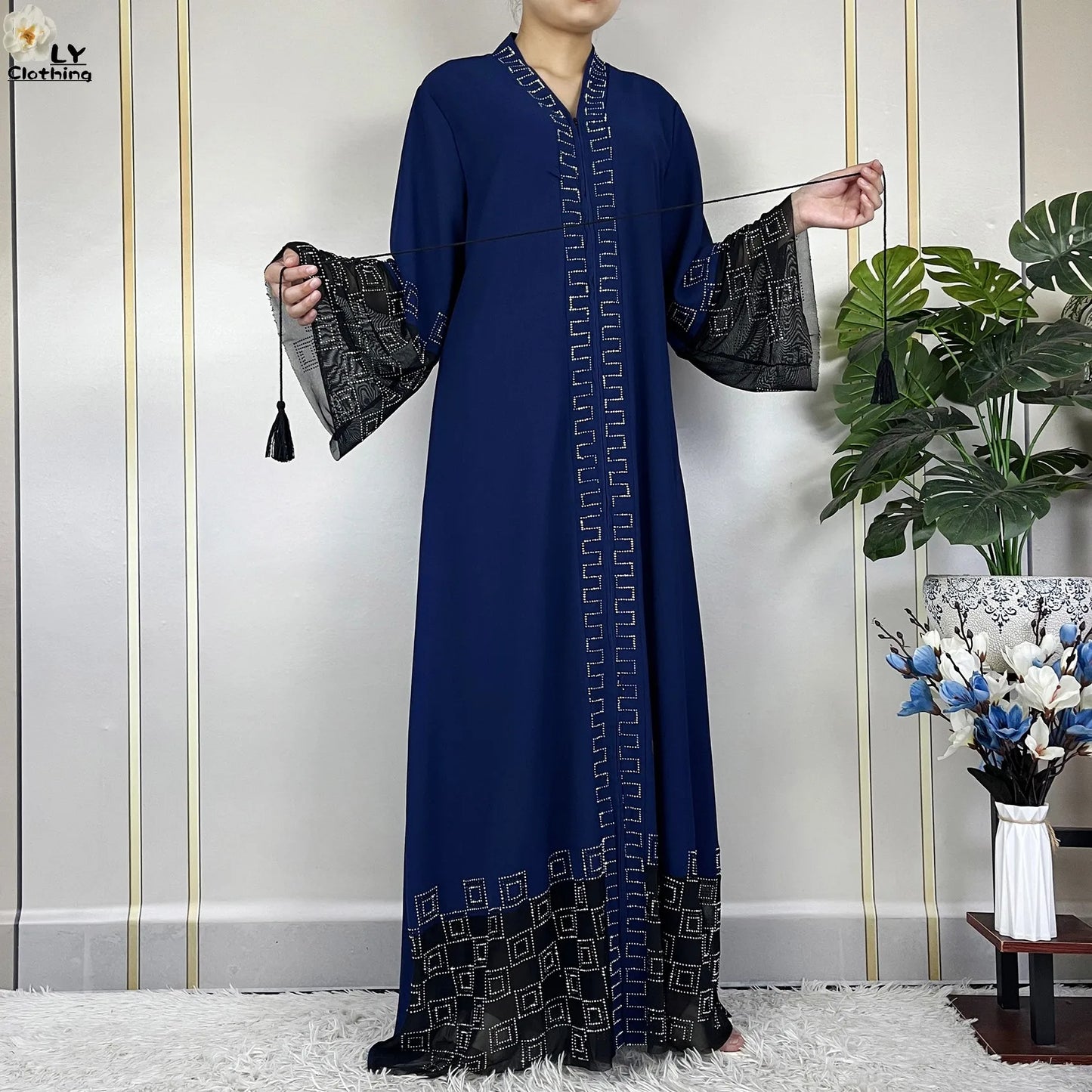 2024 For Women Elegant Dresses Dubai Party Outfits Long Sleeved Chiffon Dashiki Muslim Women Robe Open African Abaya Clothing