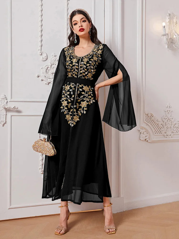 Dubai Embroidered Abayas for Women Muslim Evening Dress Turkey Kaftan Saudi Arabic Robe Caftan Marocain Femme Jalabiya Djellaba - Seprincess