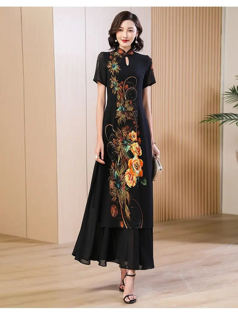 2024 chinese dress qipao oriental party qipao dress chinese style modern cheongsam embroidery vintage a line cheongsam dress