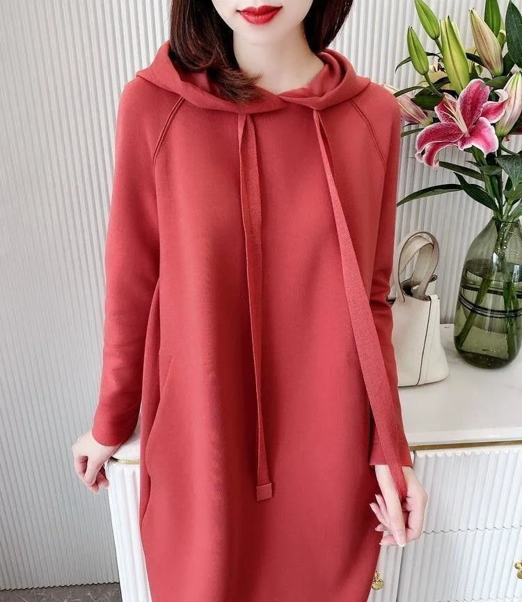 Women's Loose Casual Long Sleeve Hooded Dress Elegant Winter Party Warm Dresses For Women - Seprincess