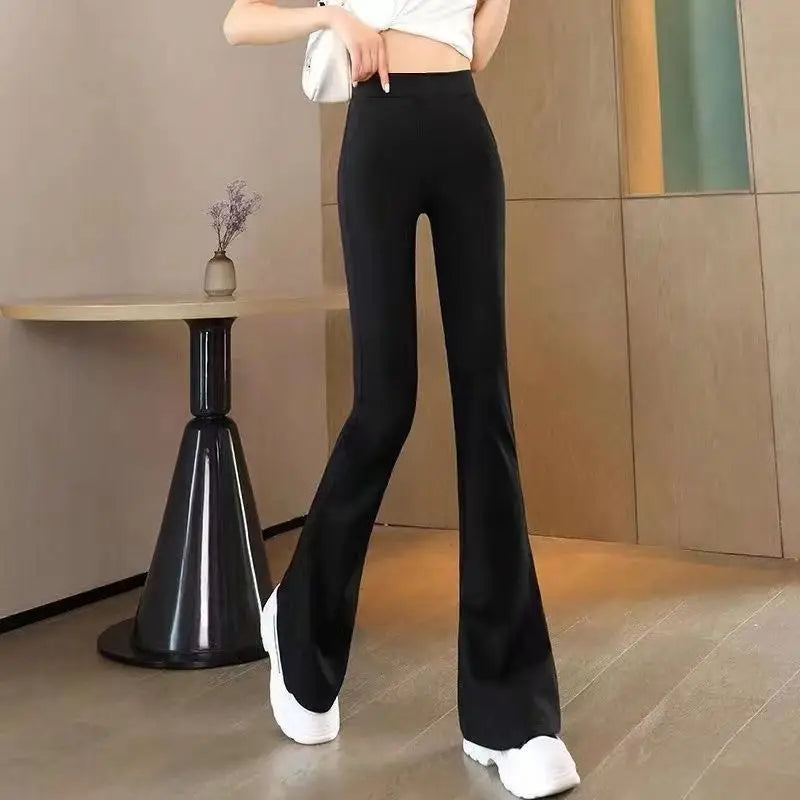 Glossy Satin Flare Pants Women High Waist Smooth Sexy Black Trousers Female Slim Fit Casual Streetwear Long Pants Woman Clothing