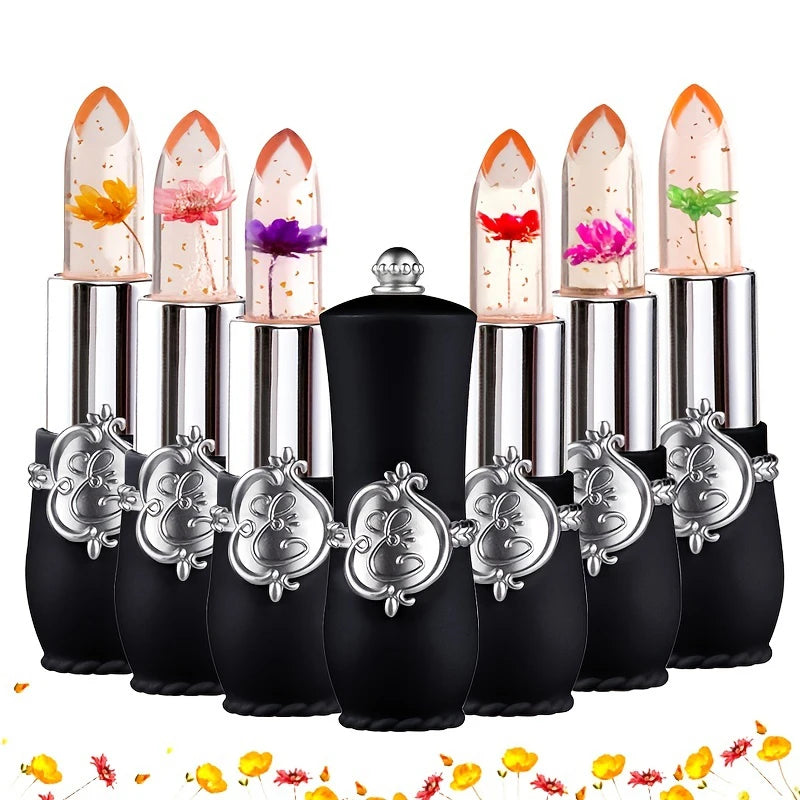 Flower Jelly Lipstick Set Long Lasting Moisturizer Flower Lip Stick Temperature Change Magic Color Change Lip Gloss Set - Seprincess