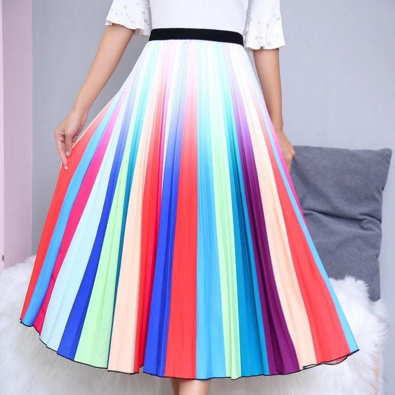 Pleated Skirt Women Summer 2022 New  Print Cartoon Pattern  Elastic Women Skirt Big Swing Party Holiday High Waist Skirts - Seprincess