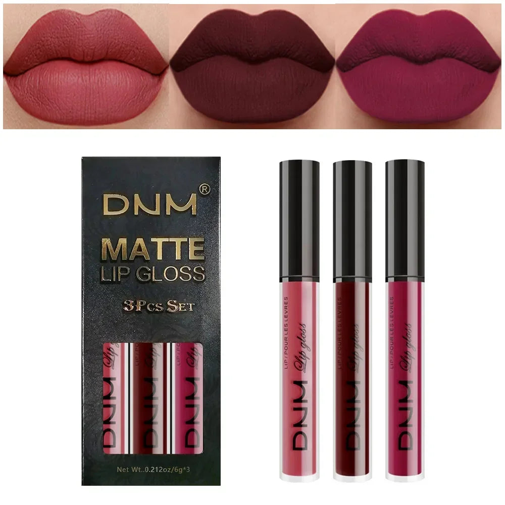 3 Colors/set Matte Velvet Lip Gloss Non-Stick Cup Waterproof Long-lasting Liquid Lipstick Cosmetic Keep 24 Hours Fashion Makeup - Seprincess