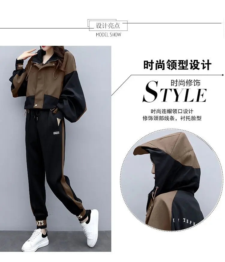 Women's Tracksuit Korean Elegant Hoodie Zipper Jacket Coat Sport Pants Two Piece Suit 2024 Spring Autumn New in Matching Set - Seprincess