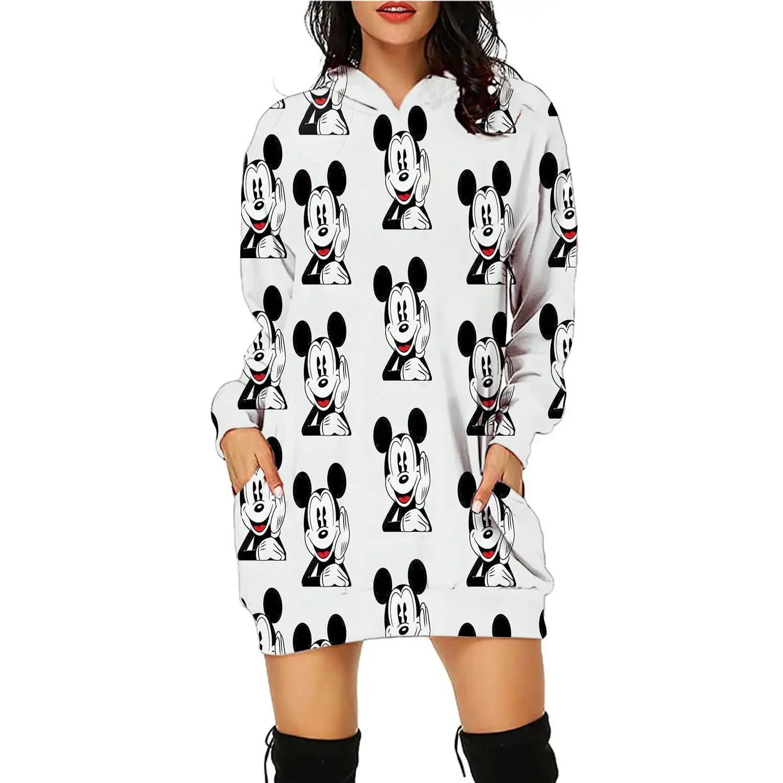 Disney Minnie Mickey Mouse Women's Dress 3D Dye Print Fashion Fall Winter Hoodie Casual Sexy Dress Loose Kawaii Dress - Seprincess