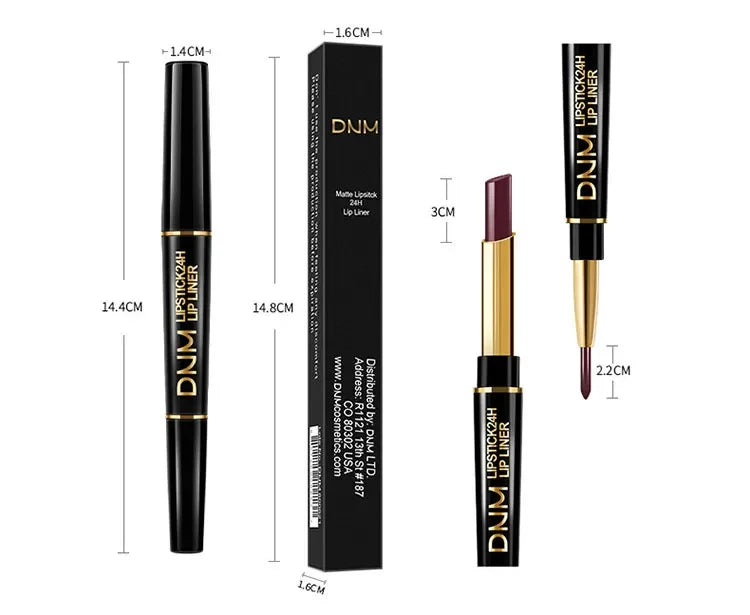 DNM Double-ended Matte Lipstick Pencil Non-stick Cup Long Lasting Lipstick Lip Liner Waterproof 2 In 1 Lip Stain Pencil Makeup - Seprincess