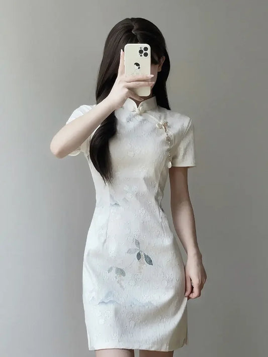 New Chinese White Embroidery Short Sleeve Qipao New 2024 Improved Edition Temperament Young Girl Small Summer Cheongsam Dresses - Seprincess