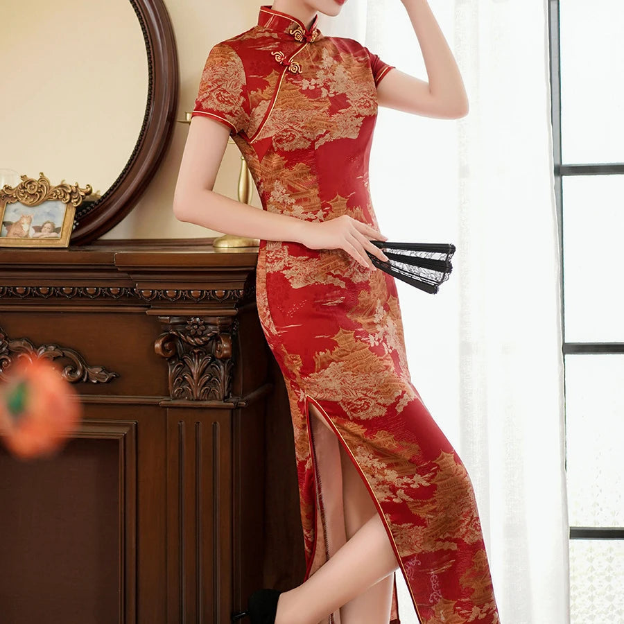 Large Size 4Xl 4Xl 5Xl Chinese Qipao Cheongsam Woman Chinese Traditional Dress Floral Print Slitting Hem Bodycon Sexy Vestidos - Seprincess