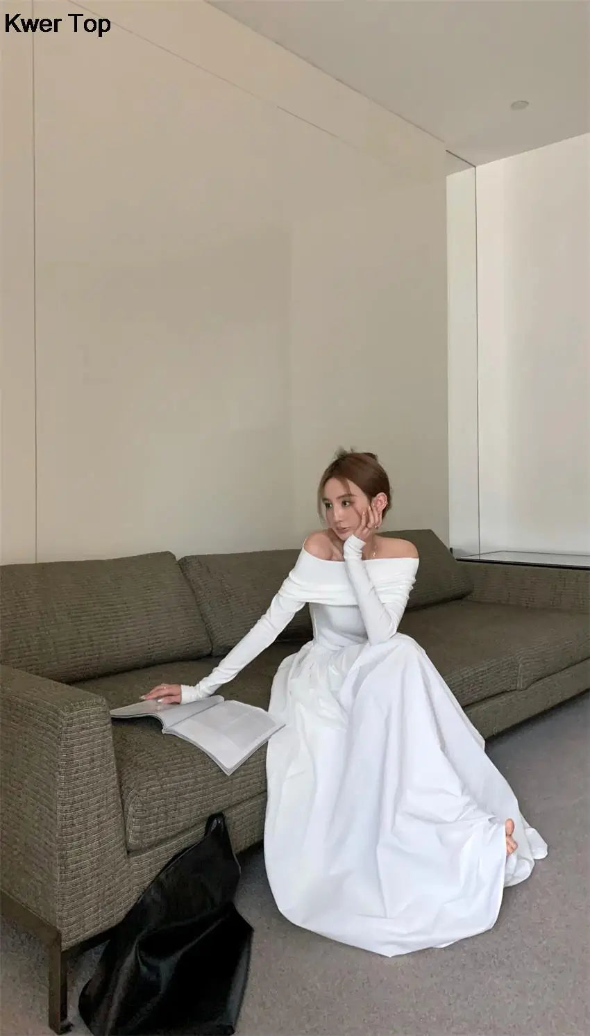 Y2k Fashion Evening Party Maxi White Dress Women Korean Off Shoulder Long Sleeve Birthday Robe Autumn Streetwear Corset Clothes - Seprincess