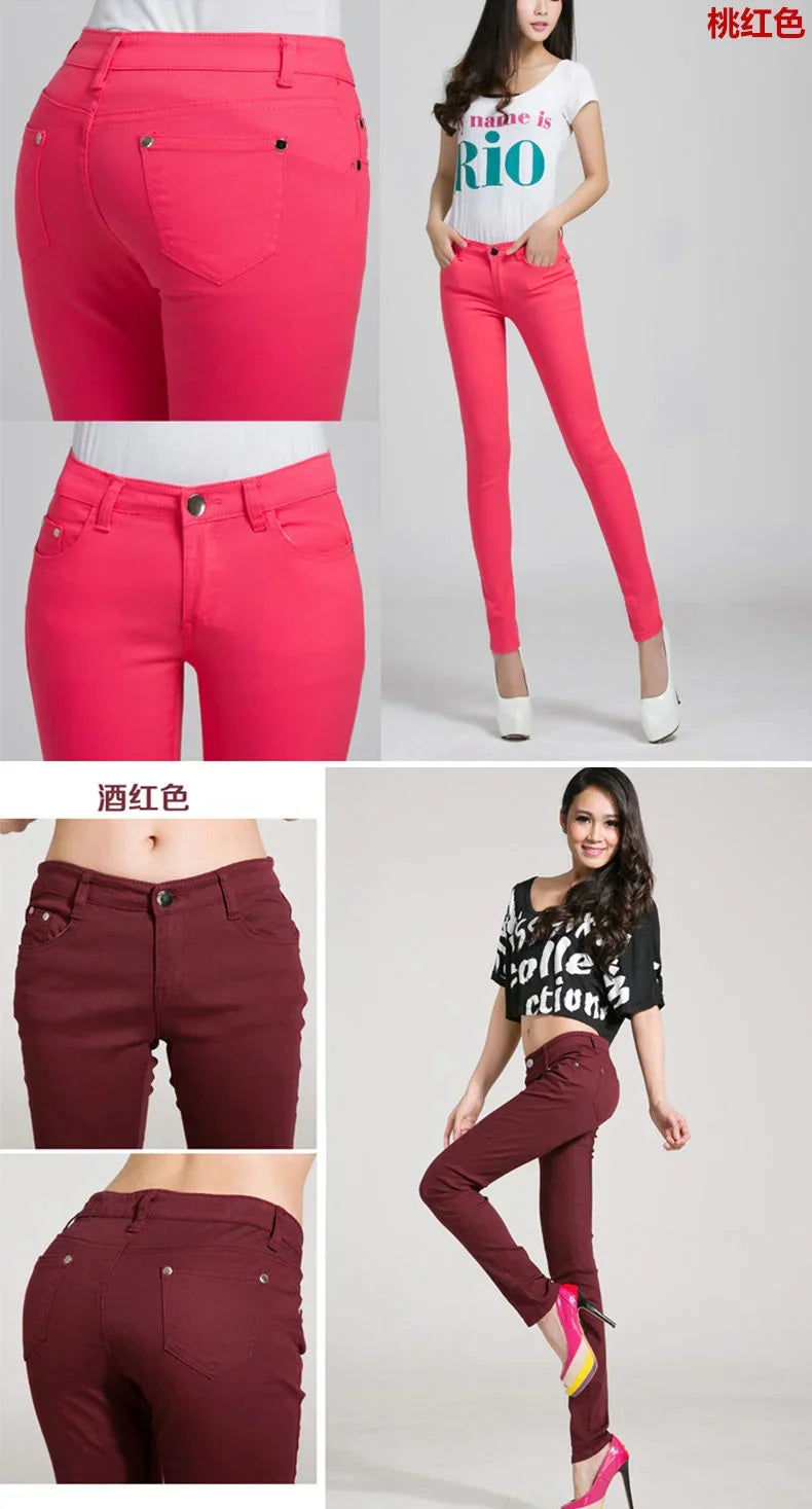 Woman Jeans Pants White Feet Pants Candy Color Pencil Pants Women's Stretch Pant 20 Colors Available Pantalones Vaqueros Mujer