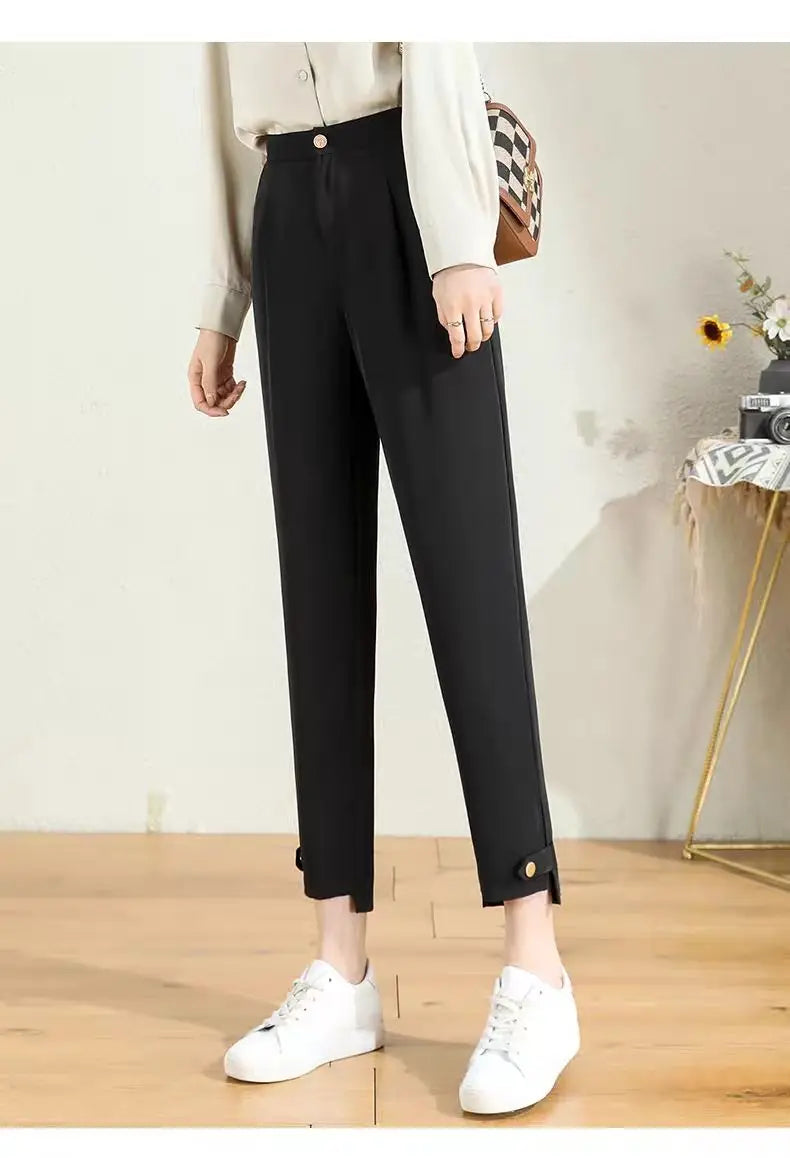 New Black Suit Pants For Women 2023 Spring/summer Straight Barrel Irregular High Waist Casual Cropped Wide Leg Pants