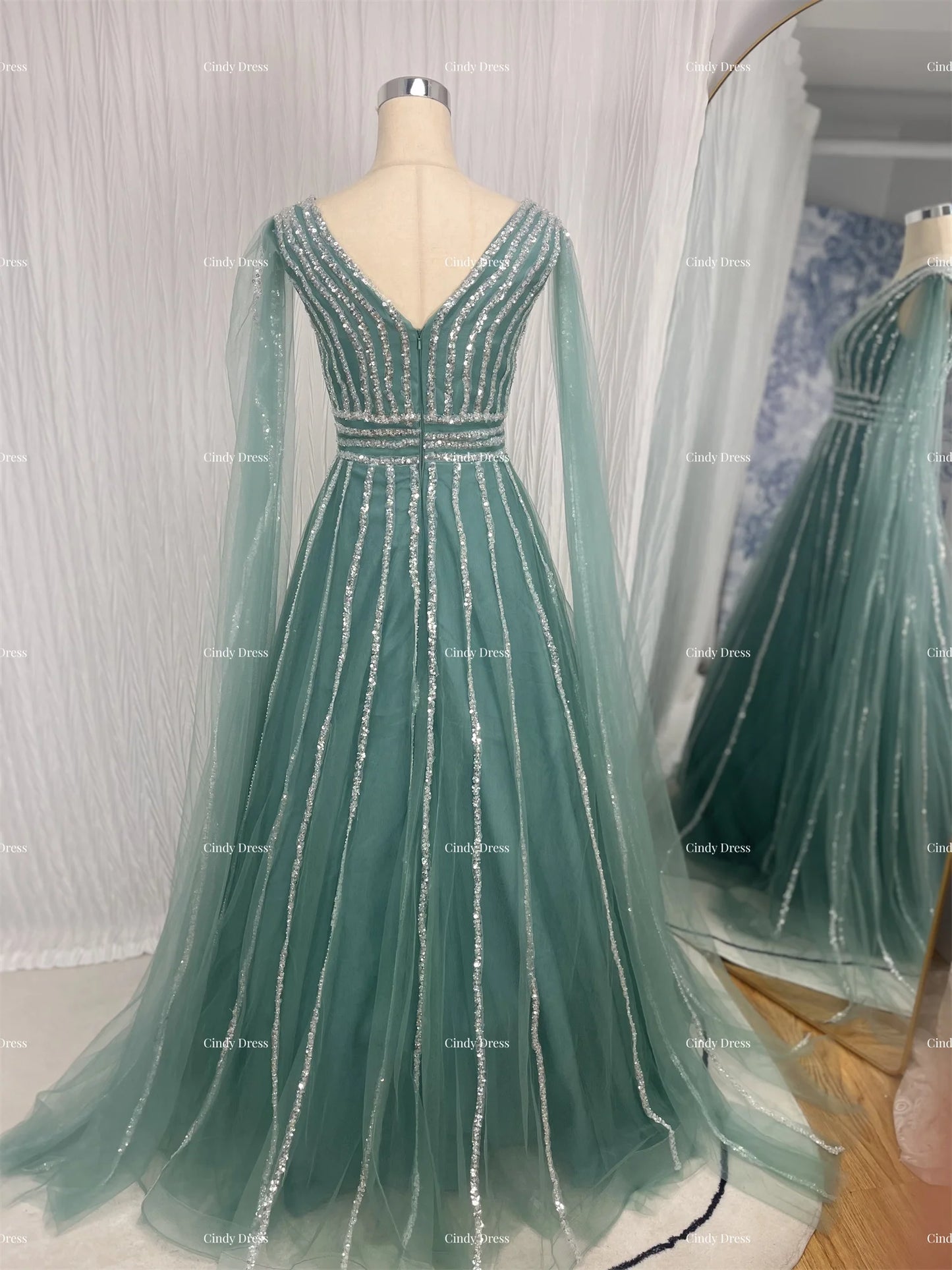 Cindy Beaded A-Line Shawl Beaded Shiny Luxury Dresses Evening 2023 Elegant Pretty Women's Long Wedding Party Dress Weddings Prom - Seprincess