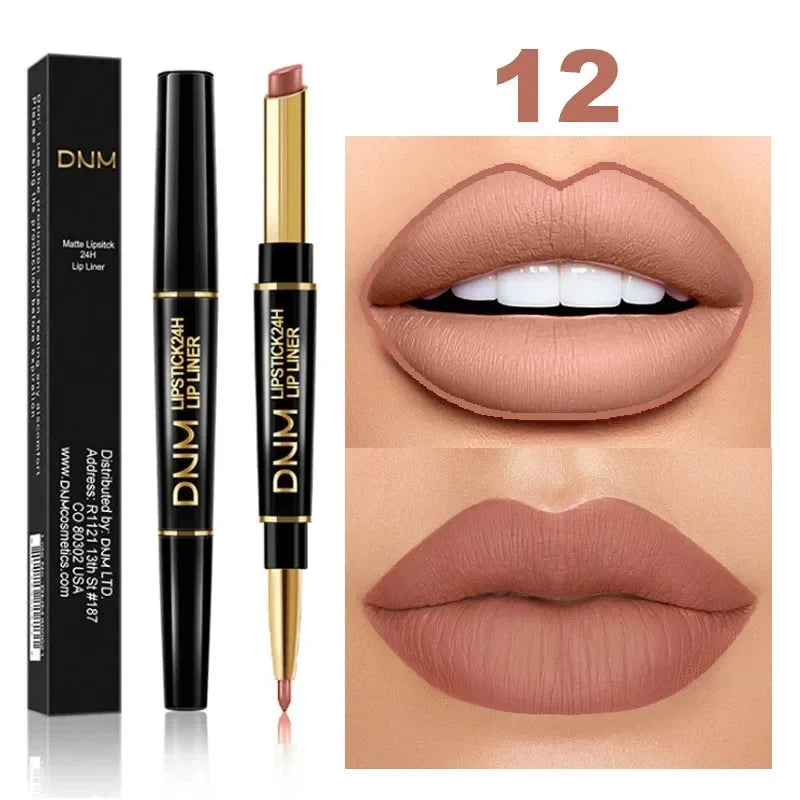 2 In 1 Matte Lipstick Pencil Double Ended Lip Liner Pen Red Nude Long Lasting Waterproof Lady Charming Lip Pencil Makeup Tools - Seprincess