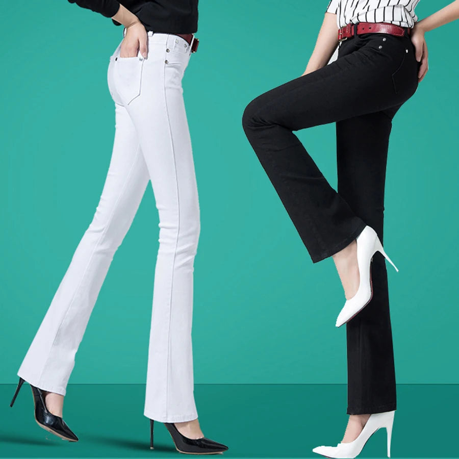 Slim Candy Colors Flare Jeans Fashion Streetwear Mid Waist Bell-bottoms Stretch Vaqueros Women's Classic Denim Bell-bottoms