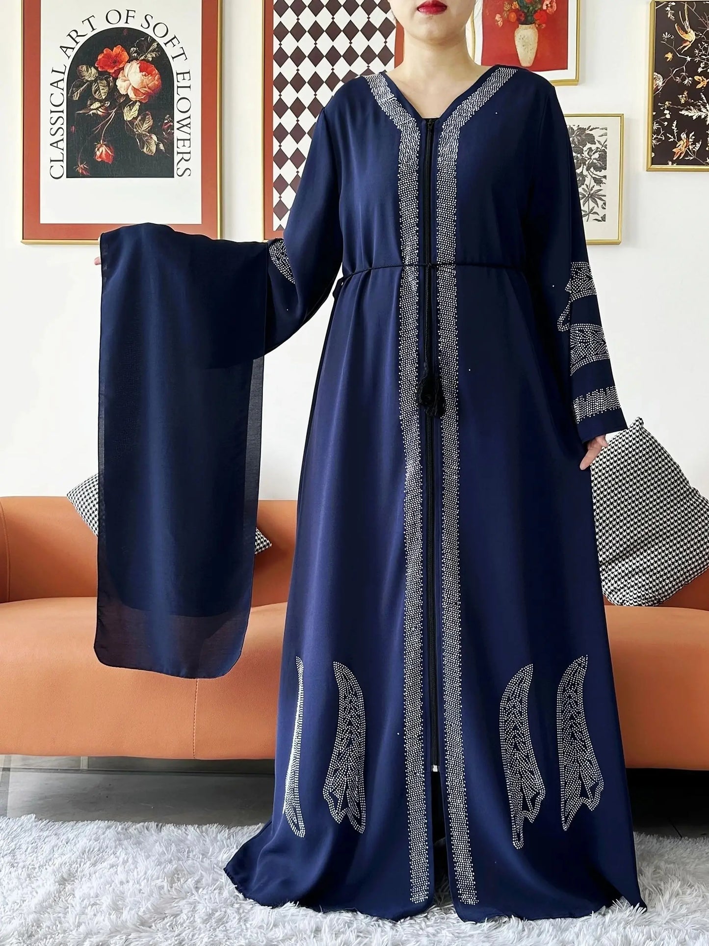 New Women Elegant Dress Chiffon Open Abaya with Zipper Muslim Women Dress Islamic Clothing Cardigan Abaya Women Muslim Dress - Seprincess