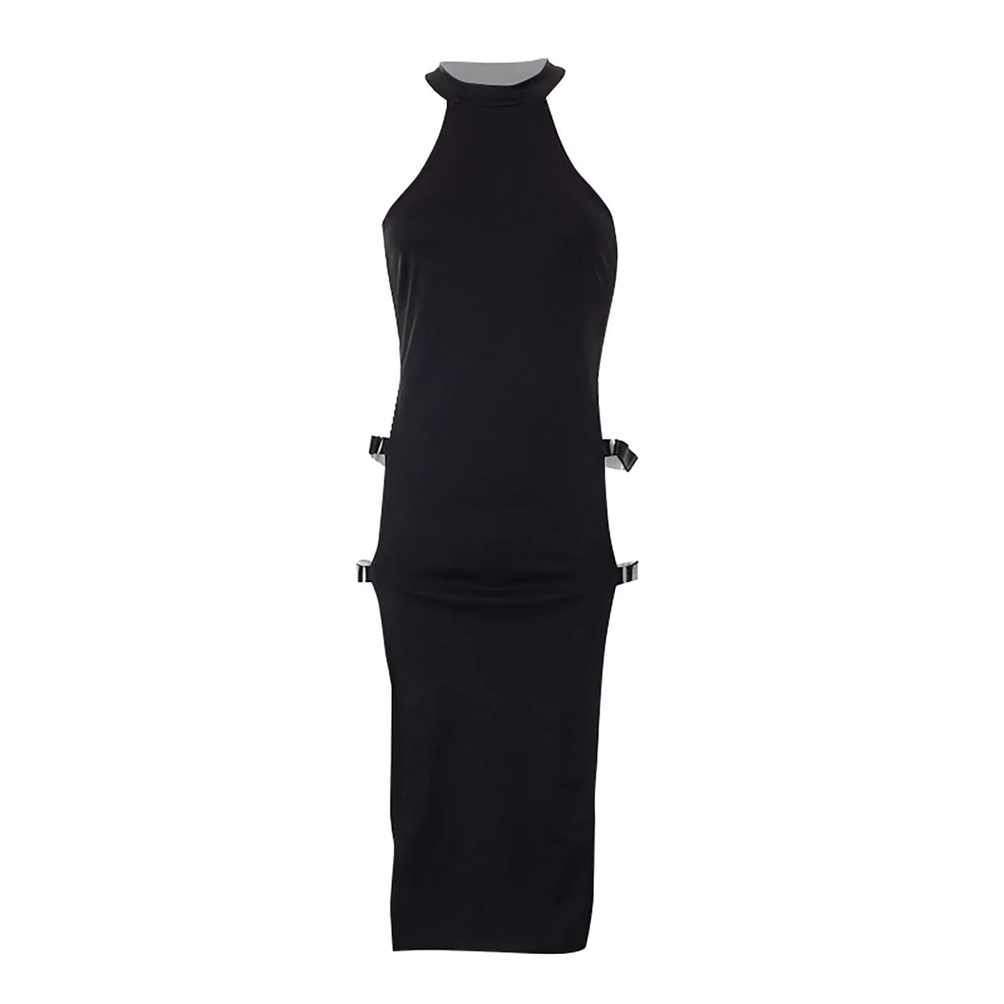 Women'S Summer Y2k Sexy Black Solid Color Dress Pullover Sleeveless Hollow Side Slit High Waist Maxi Dress Honeymoon Dress - Seprincess