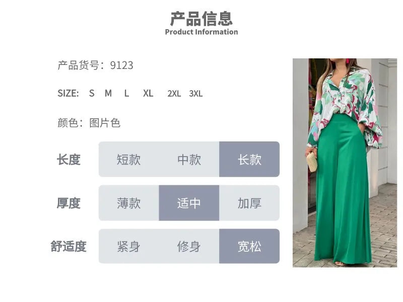 2024Autumn Plus Size Women's Set Long Sleeve Shirt Tops and Wide Leg Pants Elegant Tracksuit Two Piece Set Sweatsuit Outfits Y2K - Seprincess