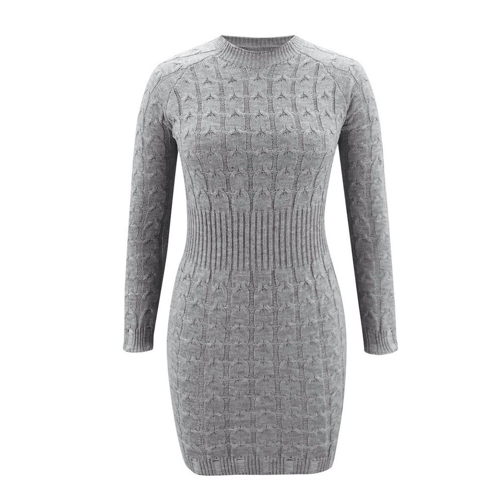 Sweater Women'S Long-Sleeved O-Neck Top Pattern Knitted Color Solid Dress Women'S Dress Short Dresses For Women Casual Vestido - Seprincess