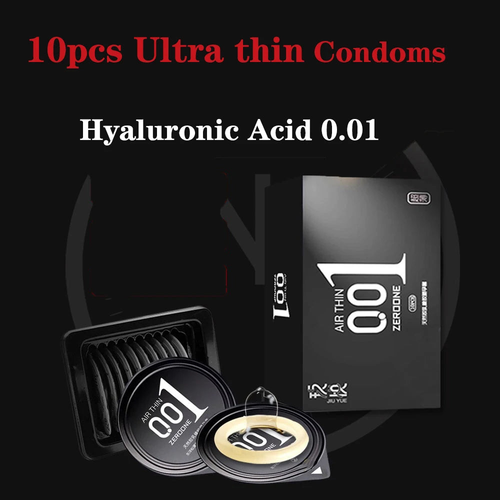 10pcs Super Ultra Thin Condoms For Men Hyaluronic Acid 0.01 Penis Sleeve Time Delay Ejaculation Sex Toys Ice Fire Feeling Condom - Seprincess