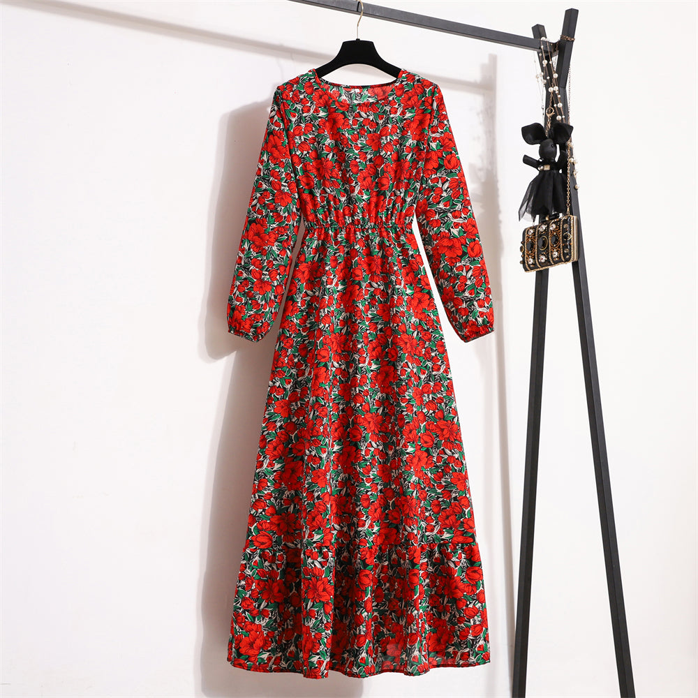 Autumn Spring Chiffon Dresses Fashion Female Full Sleeve Vintage Printed Floral Casual Long Dress Women Maxi Dresses Vestidoes - Seprincess