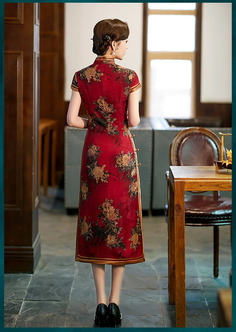 Chinese Cheongsam Traditional Wedding Qipao Woman Embroidery Elegant Split Dress Female Floral Bodycon Cheongsam - Seprincess