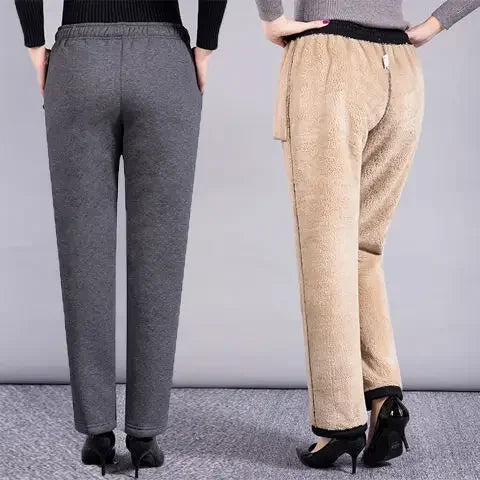 Thickened Fleece-lined Warm Loose-fit Sheep Velvet Outer Wear High-waisted Cotton Wadded Trousers Winter Sweatpants Women