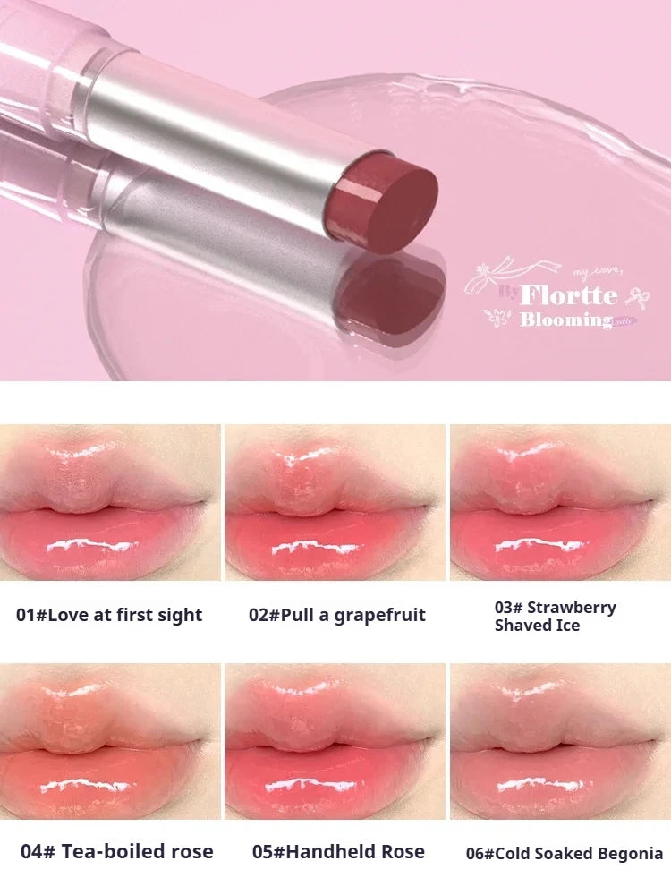 FLORTTE Lipstick Blooming Lovely Series Mirror Water Lip Glaze  Not Easy to Stick Cup Solid Lip Balm Cute Girls Makeup - Seprincess