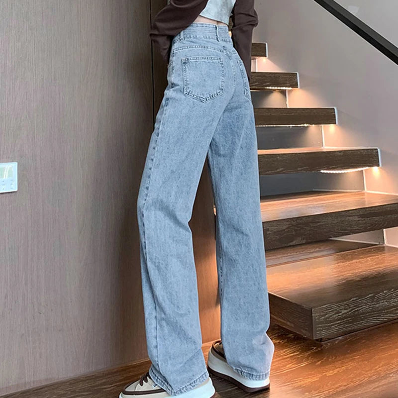 Straight Double Button Denim Jeans Women's New Style Loose Small Narrow Version Classic High Quality Brand Denim Pants