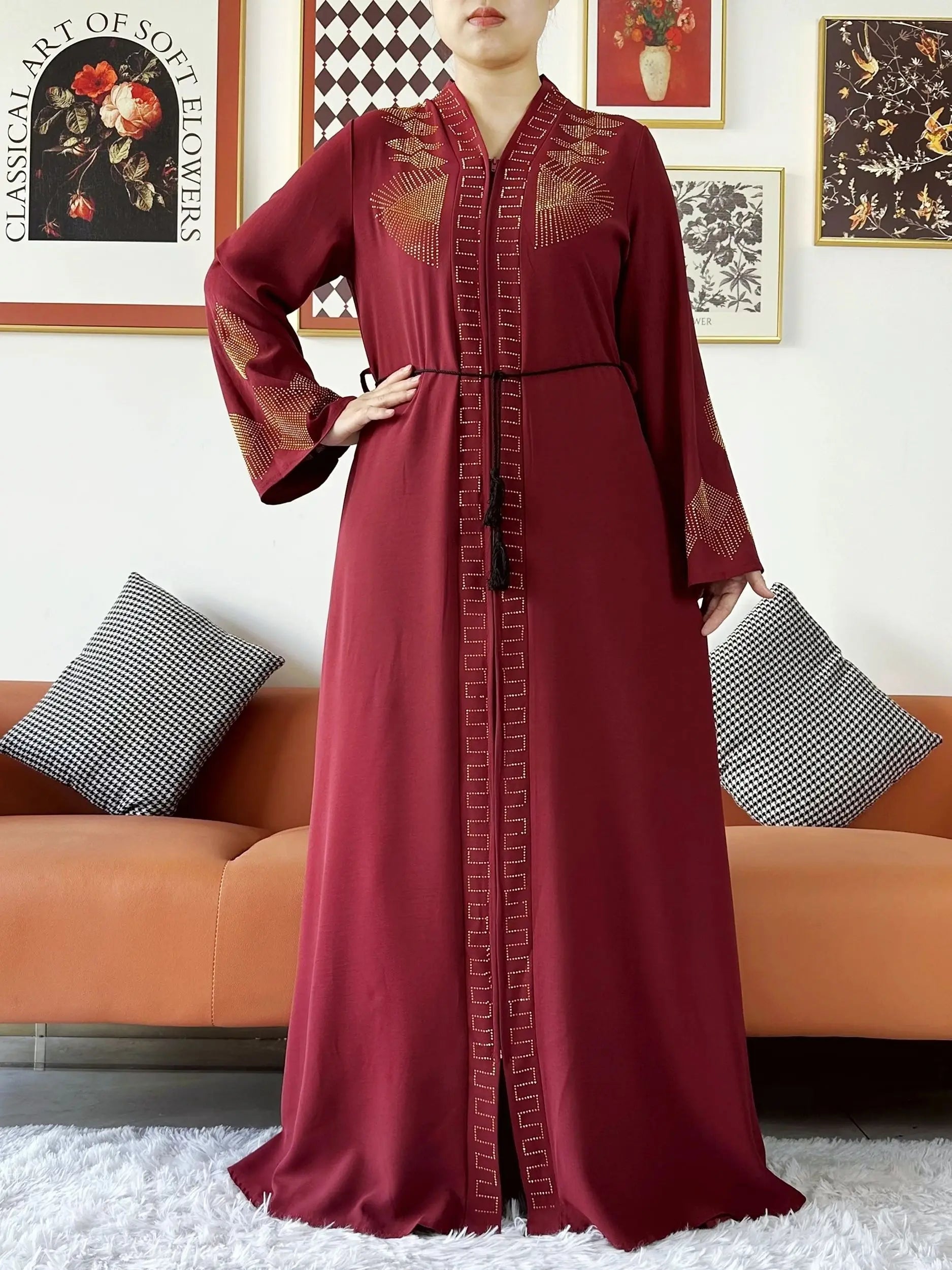 New Women Elegant Dress Chiffon Open Abaya with Zipper Muslim Women Dress Islamic Clothing Cardigan Abaya Women Muslim Dress - Seprincess