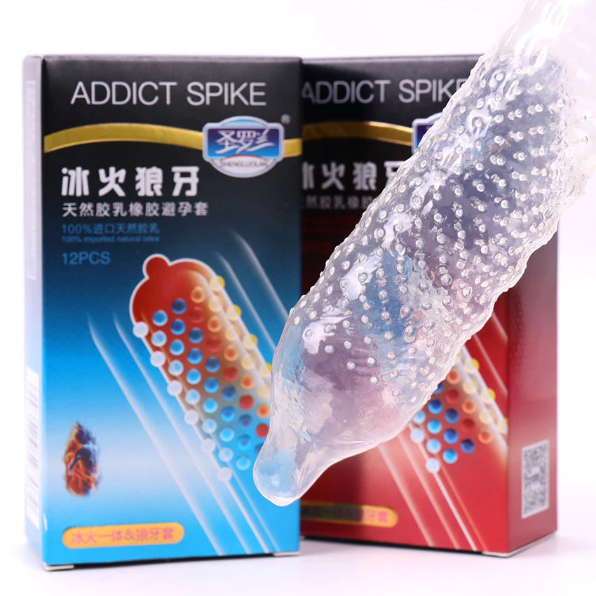 12PCS Erotic Condoms Ice and Hot Feeling Big Particles Spikes Condom G Point Stimulation Sexshop Contraception for Men Sex Toys - Seprincess