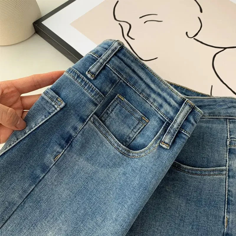 Summer New Fringe Jeans Women's Student High-waisted Elastic Slimming Bootcut Pants Vintage Thin Bell-bottom Pantsins