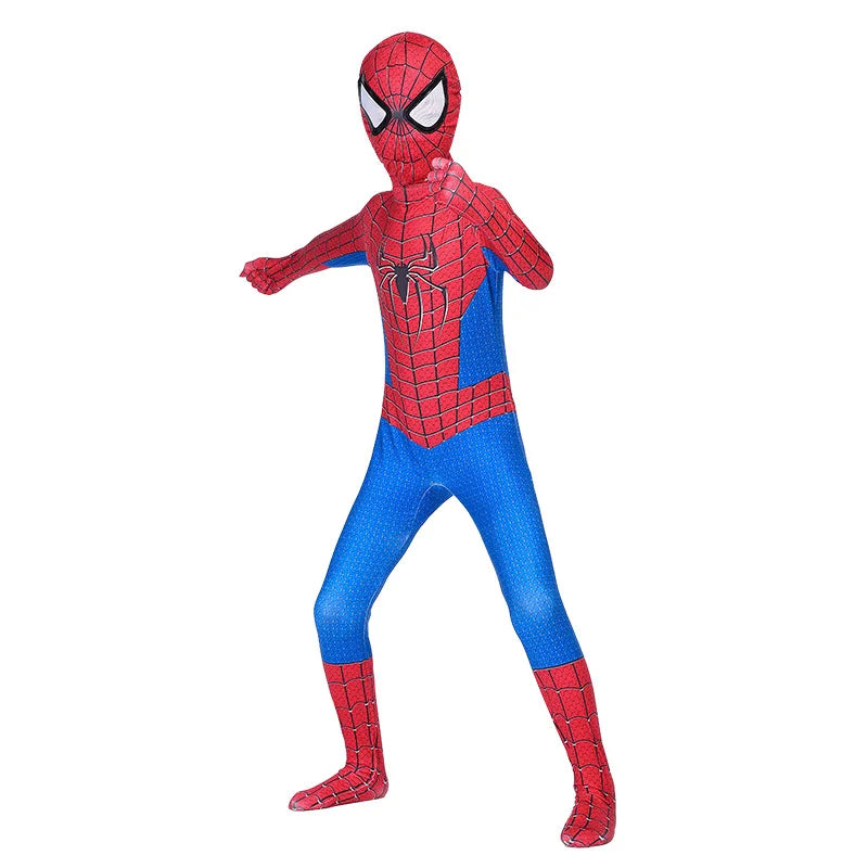 Kids Superhero Spider Costume Spandex Jumpsuit Halloween Cosplay Costumes Bodysuit Kids Head Cover Separation Party Set - Seprincess