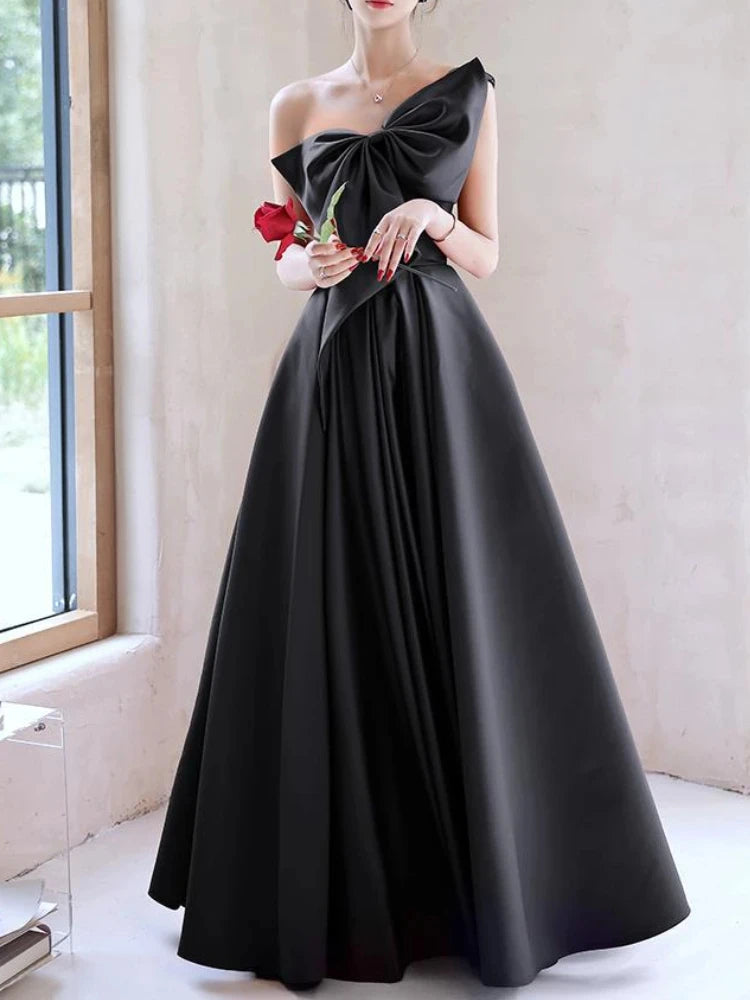 Elegant Temperament Prom Vestidos Bow Draped One-shoulder Strapless Cross Lace Up Graduation Dress Trendy Party Evening Dresses - Seprincess