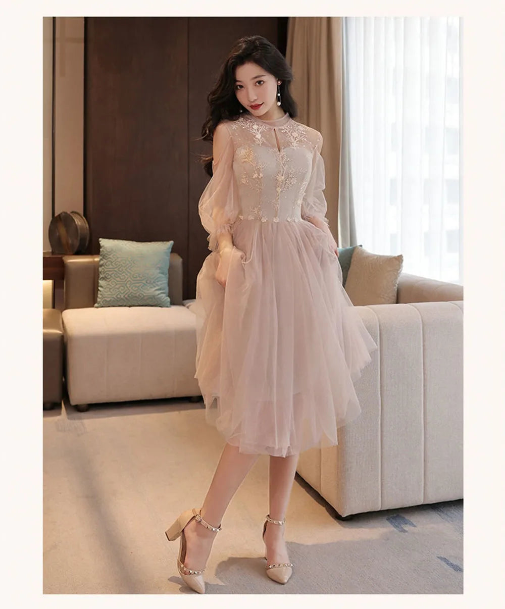 4 Styles Elegant Simple Bridesmaid Dress Women's Tulle Half Sleeves Slim Fit Design A-Line Dress Applique Wedding Party Vestido - Seprincess