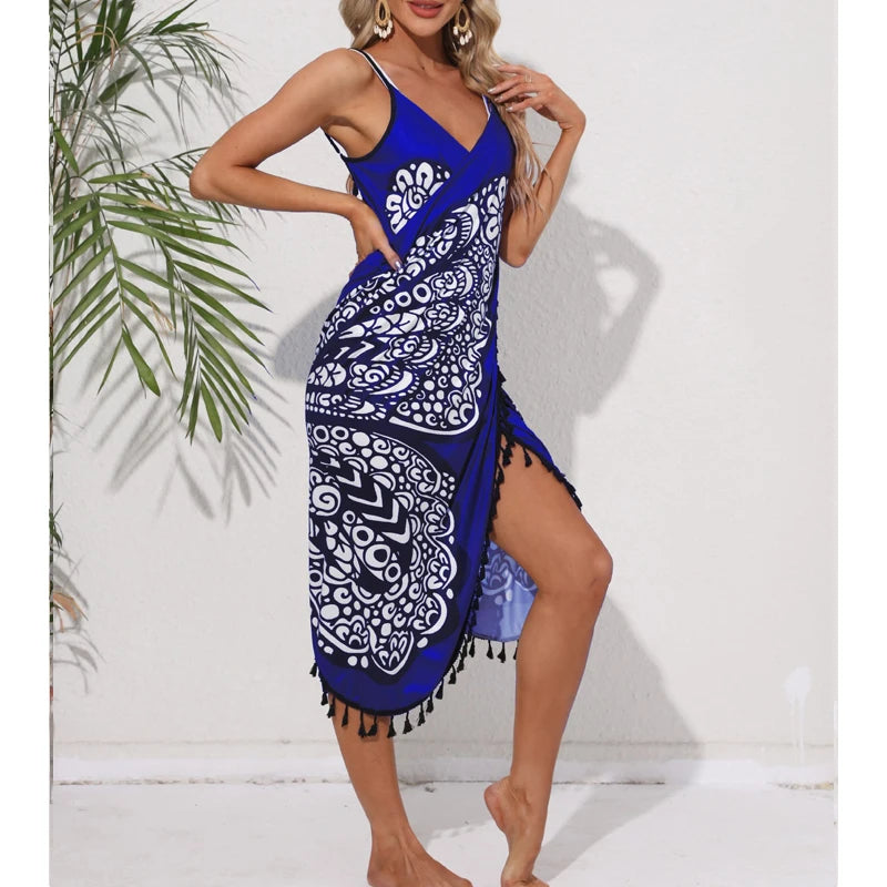 Women Bikini Sexy Butterfly Print Cover Up Swimwear Women Dress Summer Tunic Bath Sarong Wrap Skirt Swimsuit Elegant Beachwear - Seprincess