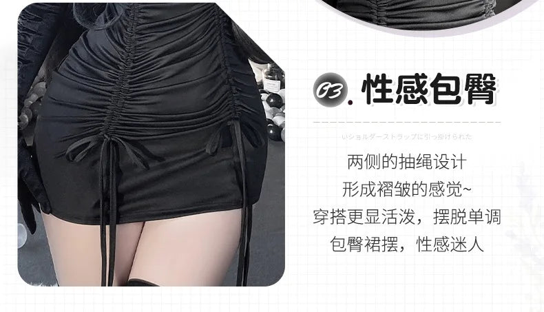 Fashion Sexy Mini Dress Underwear Sexy Drawstring Strap Wrap Hip Short Dress Elegant Irregular Dresses 2023 New Tops Sweet F492 - Seprincess