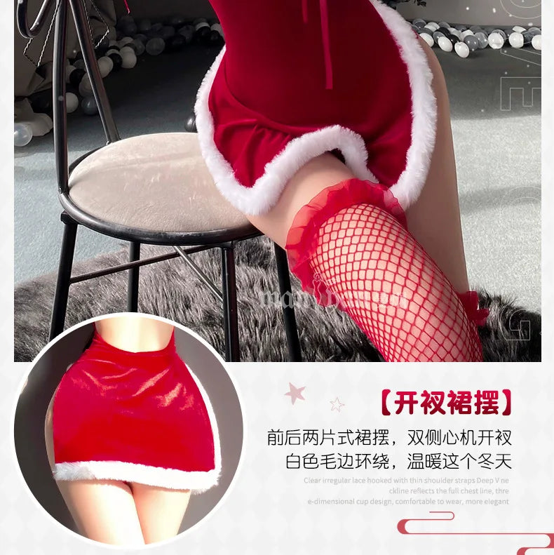 Sexy Cheongsam Dress Women High Slit Hollow Erotic Lingerie Chinese Tradition Qipao Skirt Tempting Cosplay Christmas Costume Red - Seprincess