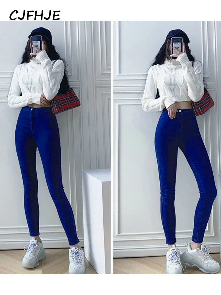 CJFHJE Jeans Women's Pencil Pants Summer Buttock Lifting Slim Small Foot Pants Elastic Large Size Nine Points Female Denim Pants