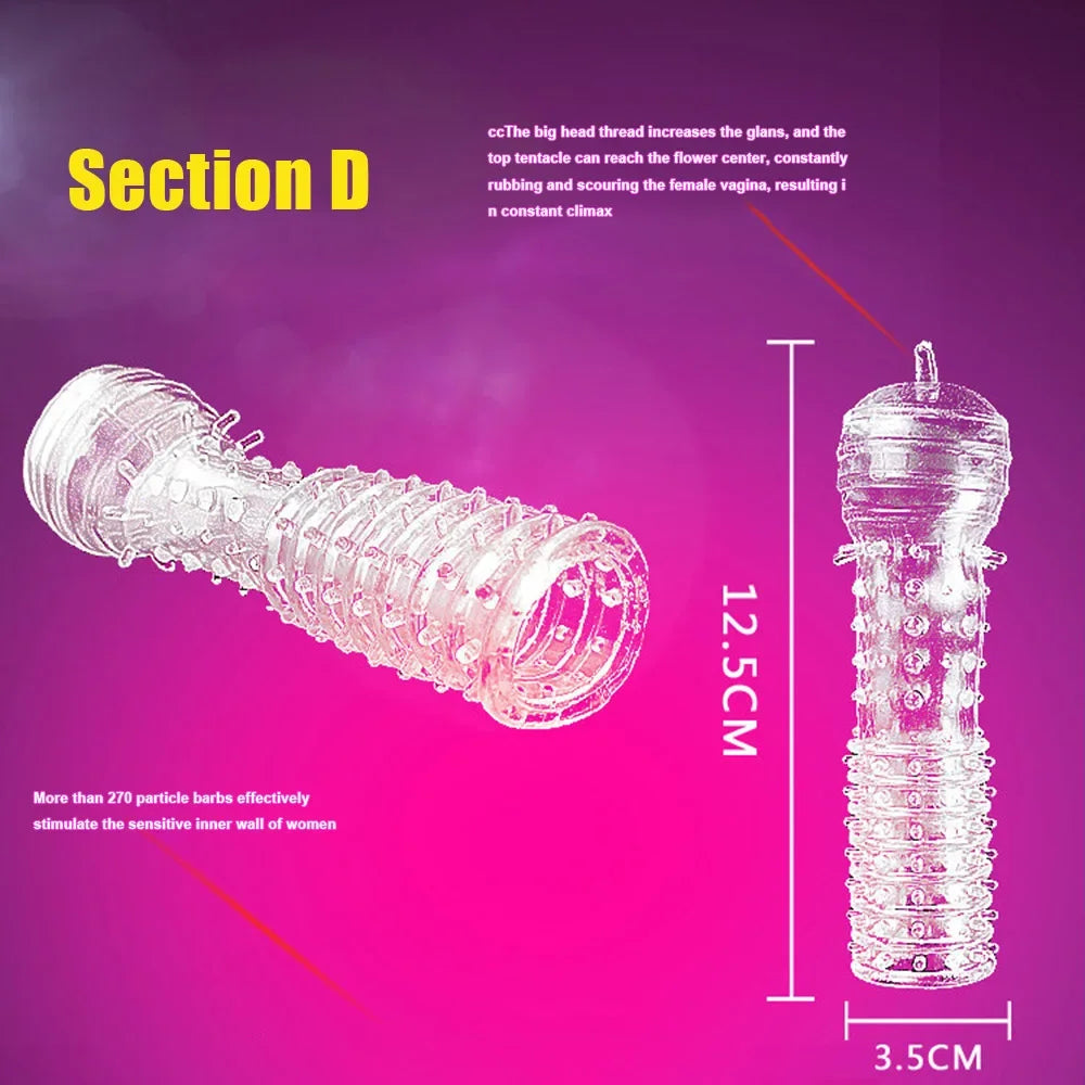 Spike Penis Sleeve Reusable Condoms Sex Toys for Men Delay Ejaculation Penis Sleeve Contraception Cock Ring Extender 남성전용기구 - Seprincess